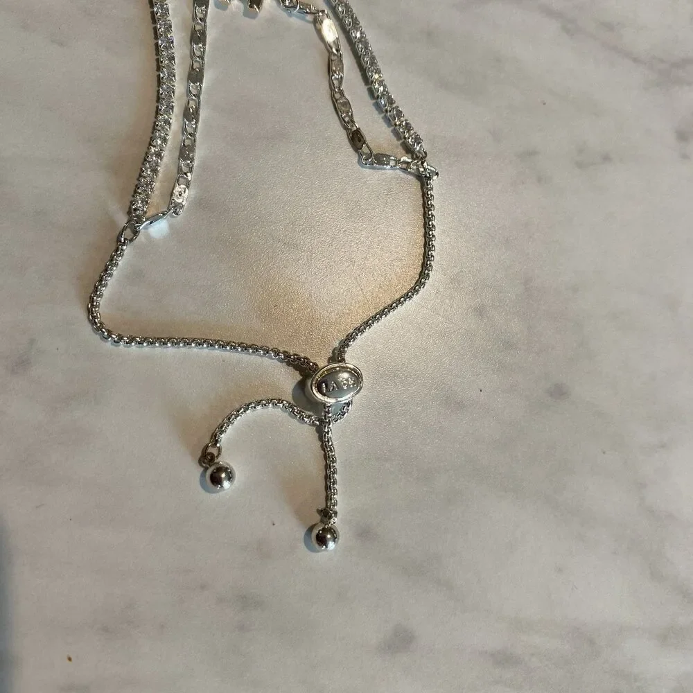 La Cn Elephant Bracelet Silver Tone with Rhinestones Pull Chain Closure